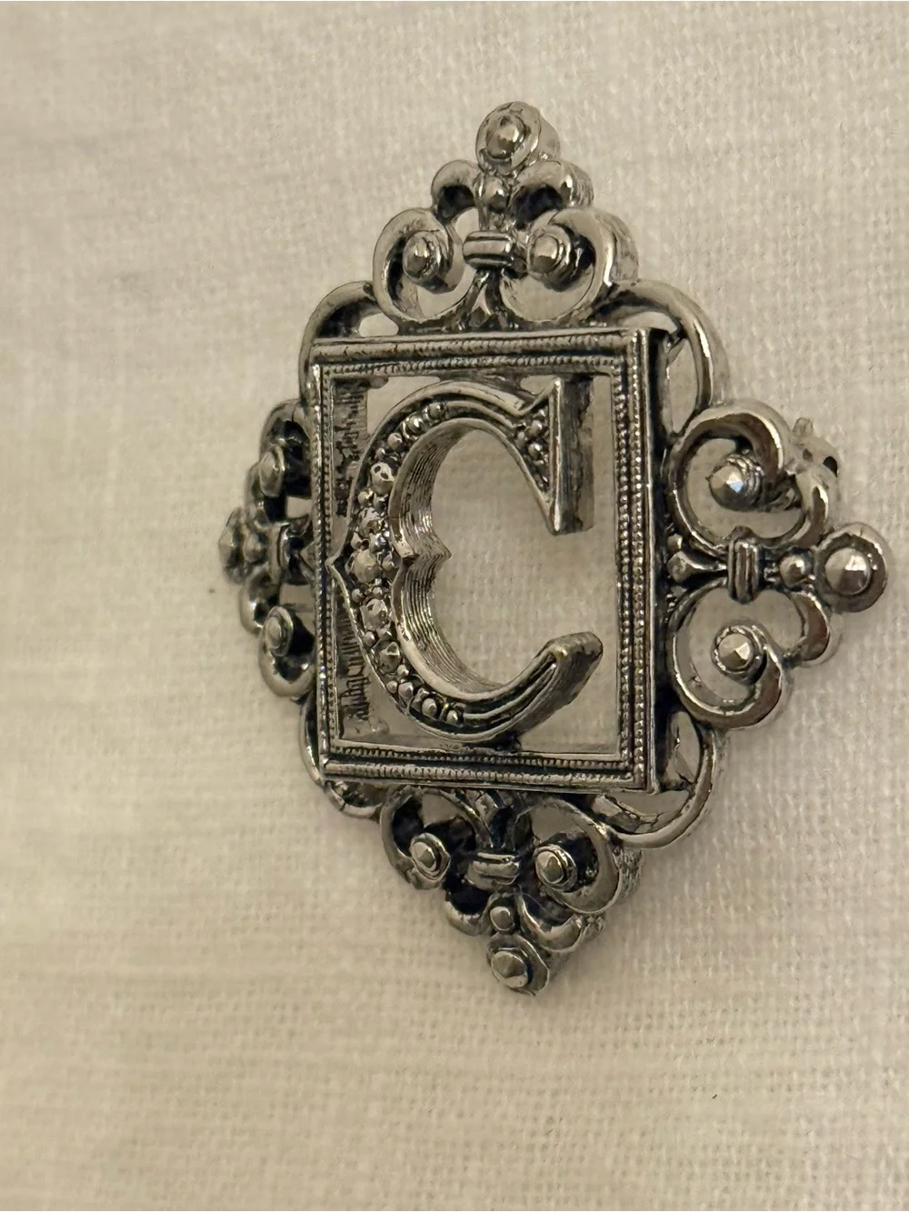 Vintage Avon 1991 Letter C Monogram Brooch Pin Silvertone Marcasite 1.5